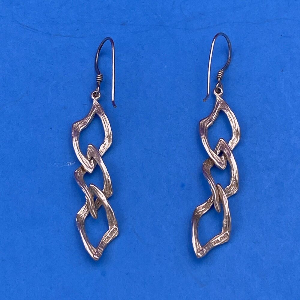 Vintage Sterling Silver Modernist Twisted Flame Dangle Earrings